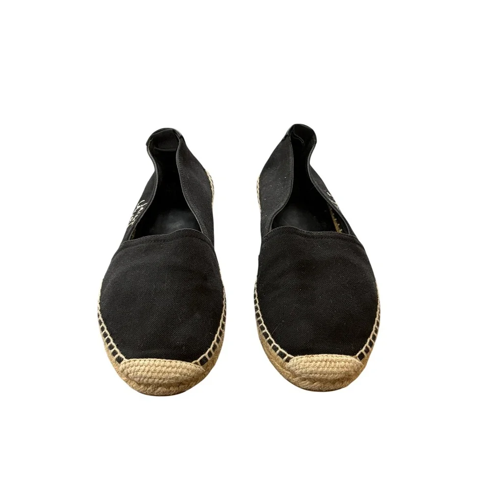 Saint Laurent Womens Espadrilles Flats Shoes Black Canvas Embroidered Logo‎ 37.5